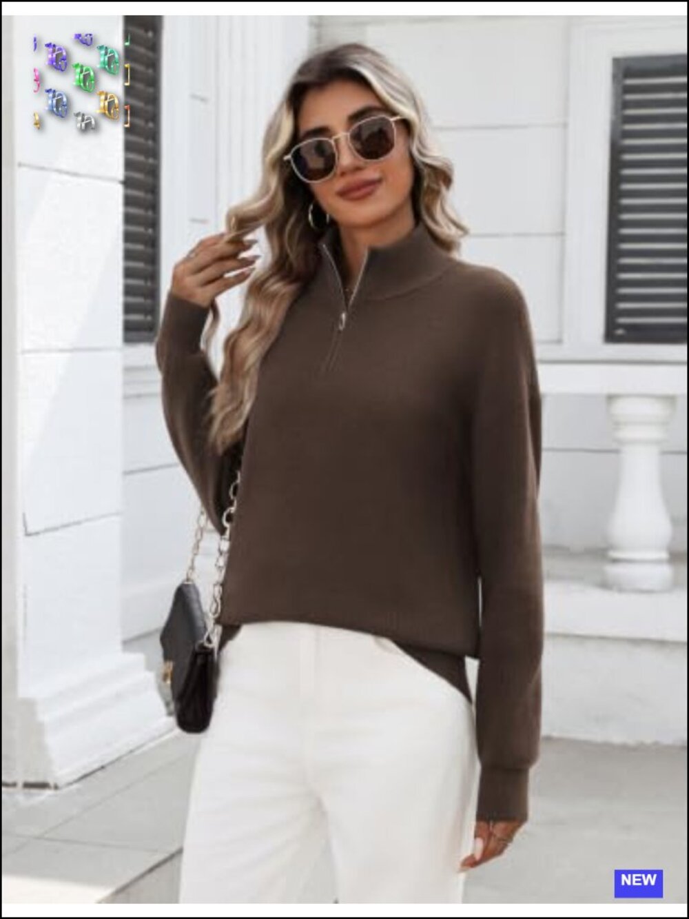 Women's Quarter Zip Knit Pullover Sweater V-Neck Long Sleeve Business Casual - Picture 2 of 6